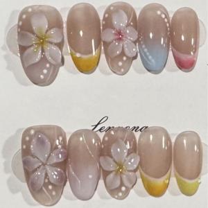 Press on Nails Almond Short Spring Fake Nails Press ons Nails French Tips Artificial Acrylic Nail Kit Full Cover False Nails with 3D Relief Flowers Design Stick on Nails Women 30Pcs
