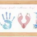 TwoDays First Mother's Day Handprint Gift from Baby - DIY LOVE Keepsake Hand & Footprint Craft Kit for Mom, Family Activity, Great Newborn Gift for Mother's Day (6" X 14", Wood Frame)