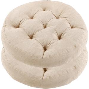 Meditation Floor Pillow, 2 Pack Round Floor Cushions for Adults, Button Tufted Seat Cushions for Yoga Tatami Living Room, Beige, 22 x 22 x 4 in (Set of 2)