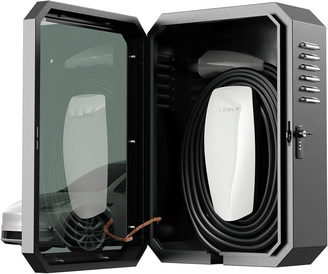 YONZEE Wall Charger Station Box for Tesla Model Y Juniper 3 S X, Electric Vehicle Car Charging Cover Protector Box for Most EV (black)