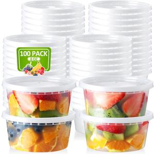 100 Set 8 oz Deli-Containers-with-Lids-Airtight-Plastic-Food-Storage-Containers-with-Lids-Soup-Slime-Overnight-Oat-To-Go-Containers (8 oz (100 Sets))