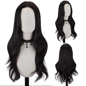 FREE BEAUTY Long Black Wavy Wig for Women 26 Inch Middle Part Curly Wavy Wig Natural Looking Synthetic Heat Resistant Fiber Wig for Daily Party Use