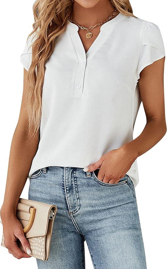 Blooming Jelly Dressy Casual Tops, Button Down Shirts Tshirt (XXL, White)