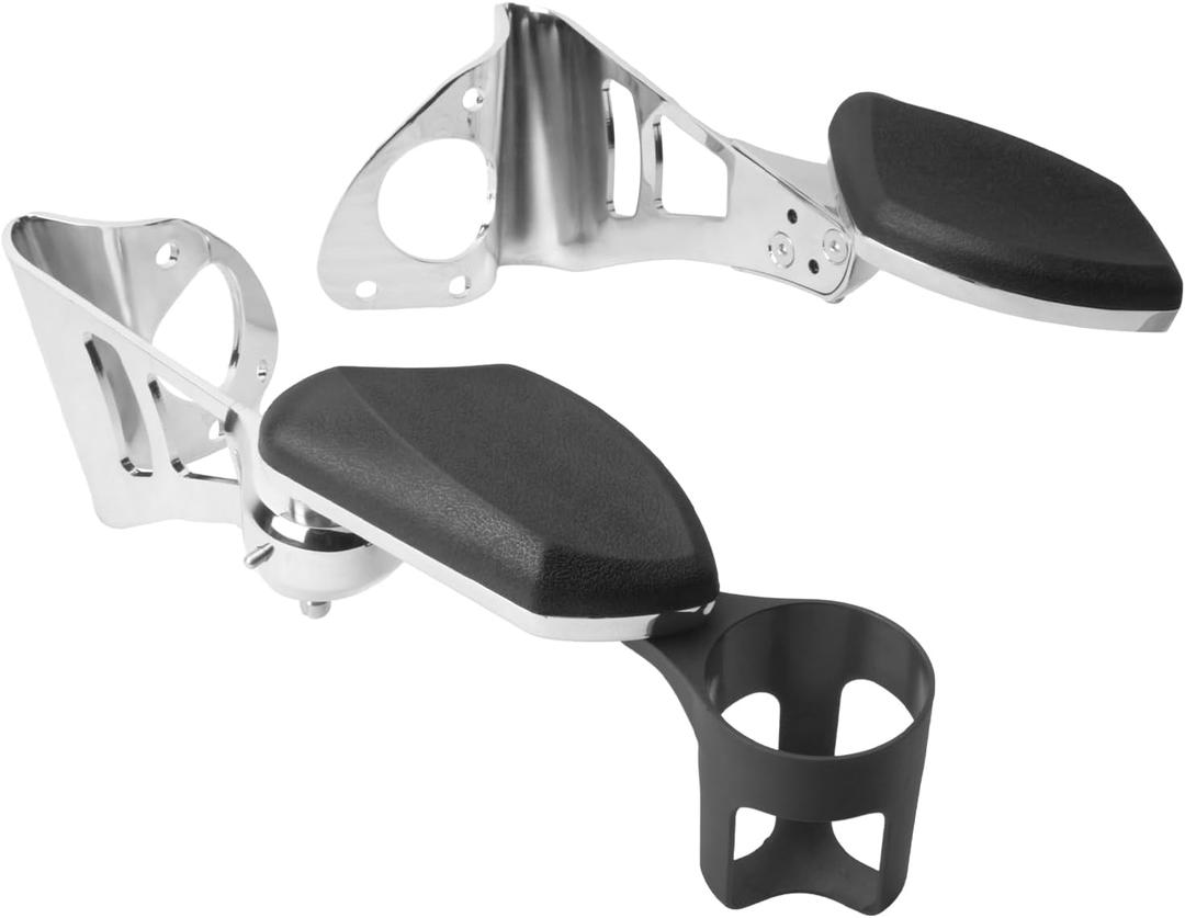 Adjustable Passenger Armrests with Cup Holder for Motorcycle Accessory Compatible with Harley Touring Electra Glide Road Glide Ultra Tri Glide 2014-2024 (Chrome)