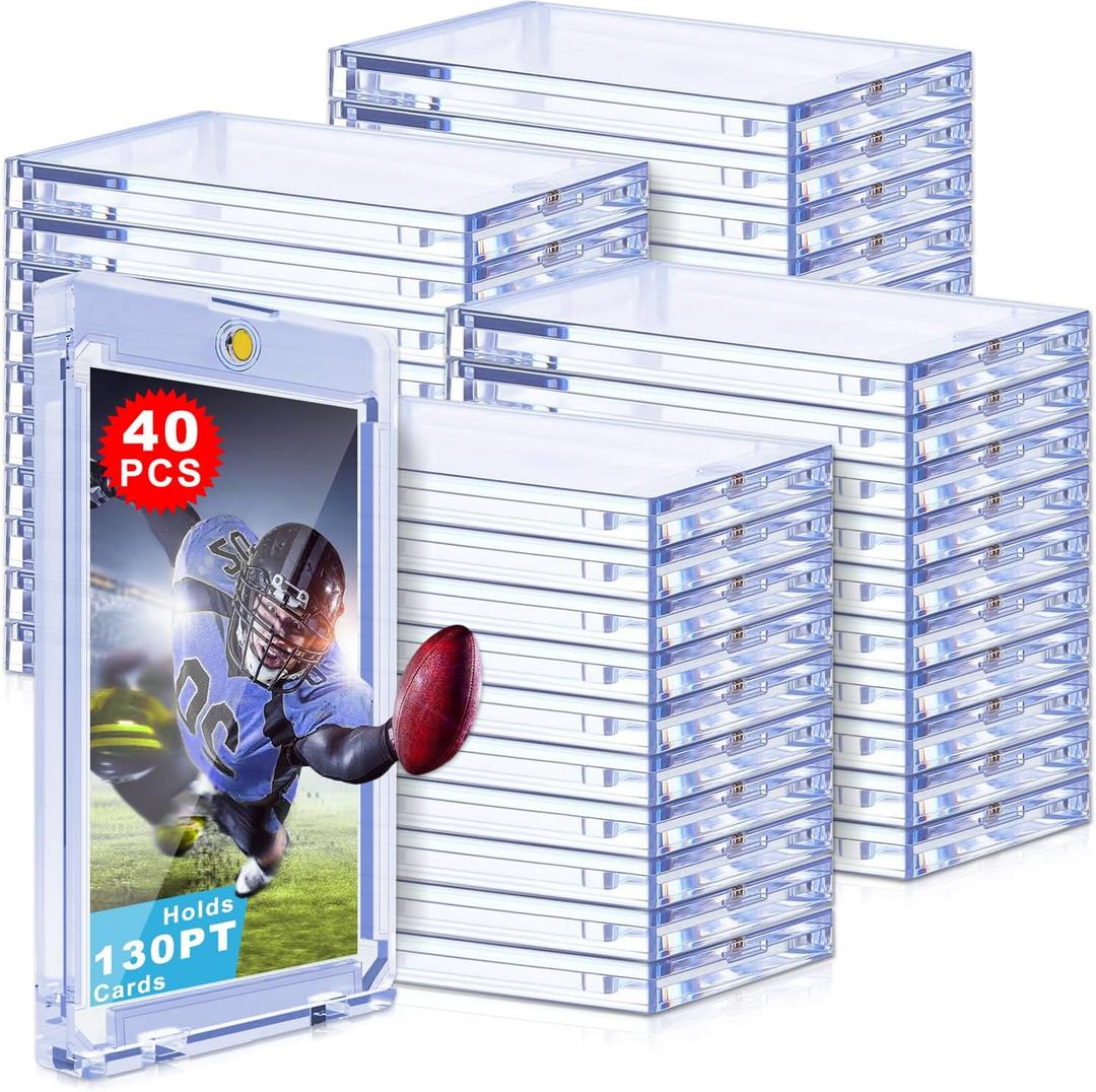 130pt One Touch Card Holder: 40ct Magnetic Card Cases, U-V Protection 130pt Magnetic Card Holder for Sports Game Cards, Football, Baseball, Trading