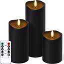 Outdoor Flameless Candles with Remote Timer - Waterproof Realistic Flickering LED Pillar Electric Battery Operated Fake Candle for Home Halloween Christmas Party Decor - 3 Pack Black (D3”H4”6”8”)