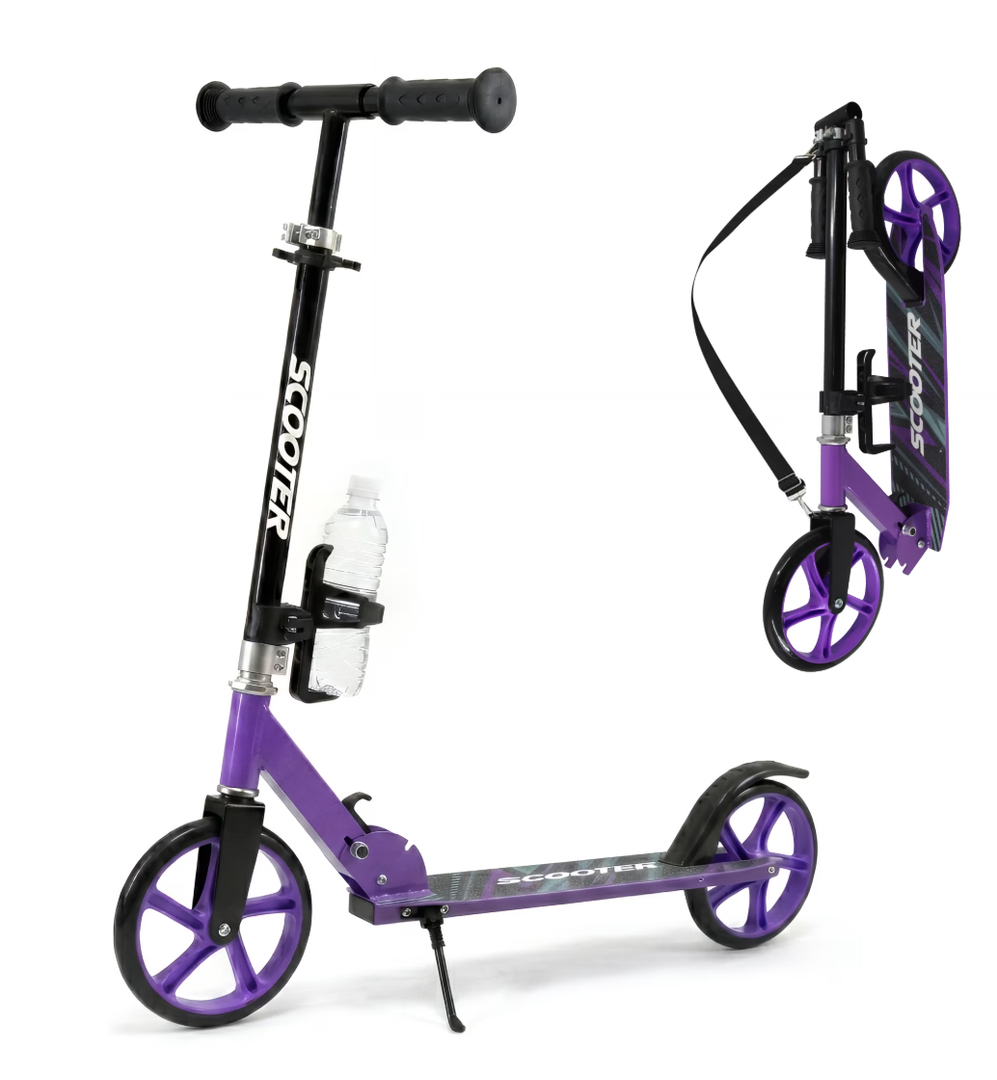 Kick Scooter for Ages 6+, Kids, Teens & Adults. Foldable Lightweight Scooter with 8 Inch Big Wheels, Cup Holder, Carry Strap, 3 Adjustable Levels, Max Load 240 LBS, Christmas birthday Gift for Childs