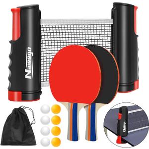 Table Tennis Set with Retractable Net, Portable Ping Pong Paddle Set with 2 Rackets, 8 Balls and Mesh Bag, Easy Setup Table Tennis Kit for Indoor Outdoor, Beginners, Home and Office