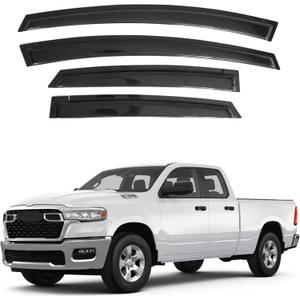 IG Window Visor for 2019-2024 RAM 1500 Quad Cab, Rain Guard Tape-On Extra Durable Sun Wind Side Vent Window Deflector, 2019 2020 2021 2022 2023 2024 (Quad Cab Only) Only for New Body Style