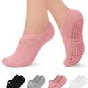 yeuG 2 Pairs Pilates Socks for Women Non-Slip Grip Socks with Straps for Yoga, Pure Barre, Dance, Barefoot Workout