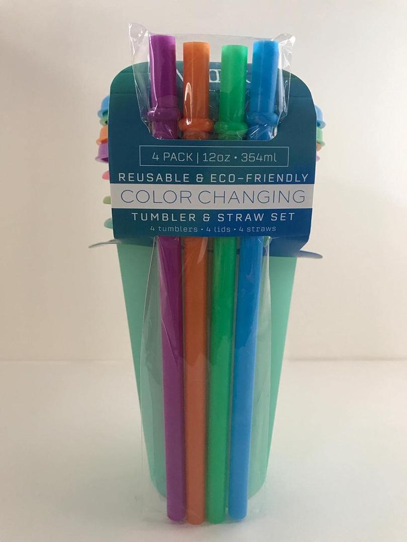 TUMBLER 12 oz Reusable Color Changing Tumbler and Straw Set 4 Pack