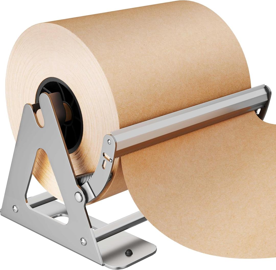DIY Crew 12 Inch Paper Roll Dispenser and Cutter - Heavy-Duty Wall Mountable, Non Slip Tabletop - Kraft, Freezer, Butcher Paper - Up to 1000ft Rolls (Silver)