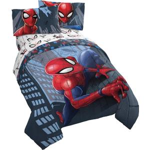 Jay Franco Marvel Spiderman Crawl 4 Piece Twin Bed Set - Includes Reversible Comforter & Sheet Set Bedding - Fade Resistant Microfiber - (Official Marvel Product), Multi - Spiderman
