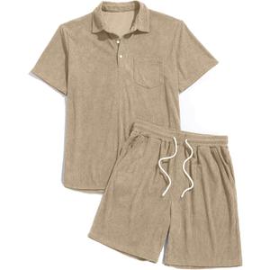 ZAFUL Men‘s 2 Pieces Sets Outfits Summer Beach Set Short Sleeve Button Down Zip Up Shirt And Short Sets (L)