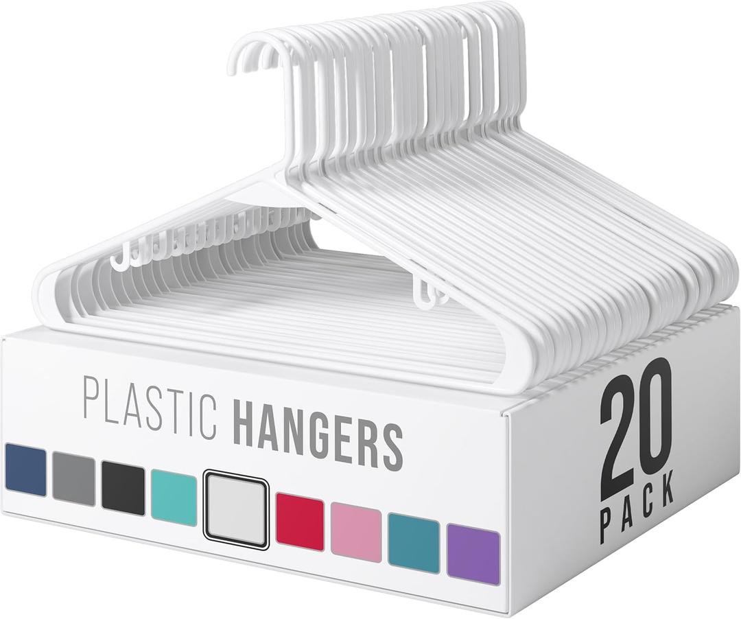 Clothes Hangers Plastic 20 Pack - White Plastic Hangers - Makes The Perfect Coat Hanger and General Space Saving Clothes Hangers for Closet - Percheros Ganchos para Colgar Ropa Hangars (White)