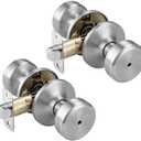 STARPY Black Door Knobs, Pismo Door Knob with Lock, Privacy Door Handles Interior for Bath & Bed (Privacy, Brushed Nickel, 2)