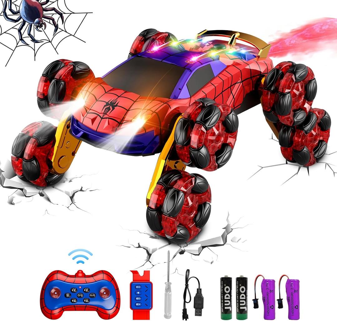 8WD Remote Control Car, 2.4Ghz RC Cars with Spray & Cool Light, Kids Toys Electroplating Process Transform Drift Climbing Car, Boys Toys for Age 4-6 7 8-13 Year Old (red-Blue)