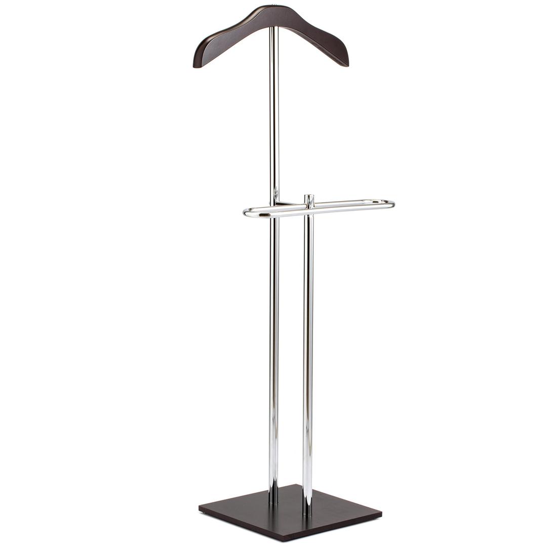 MyGift Brown Wood Metal Valet Suit Stand Garment Organizer Rack