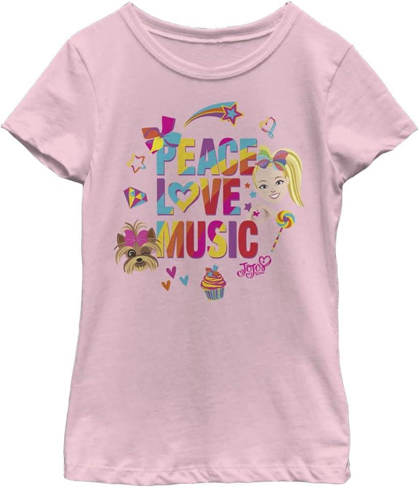 JoJo Siwa Girl's Peace Love Music Sticker Mash T-Shirt (Large, Pink)
