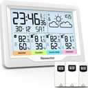 Newentor Weather Stations Wireless Indoor Outdoor Multiple Sensors, Indoor Outdoor Thermometer with Atomic Weather Clock Battery Powered, Temperature Humidity Monitor and Barometer for Home, White