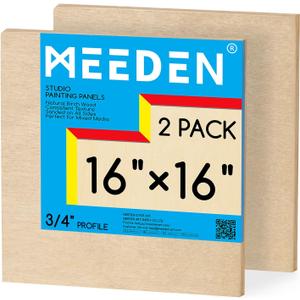 MEEDEN Unfinished Wood Canvas Board: 3/4 Deep 16x16 Wooden Canvas Panel Pack of 2 - Blank Cradled Wood Art Board for Painting