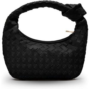Woven Purse - Woven bags for women - Small Hobo Bags - Fashion Knotted Top Handle Handbags Clutch - Soft Vegan Leather Black