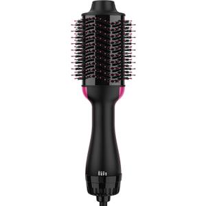 Hair Dryer Brush Blow Dryer Brush in One, Upgraded 4 in 1 Hair Dryer and Styler Volumizer with Negative Ion Anti-frizz Ceramic Titanium Barrel Hot Air Hair Straightener Brush (Black/Pink)