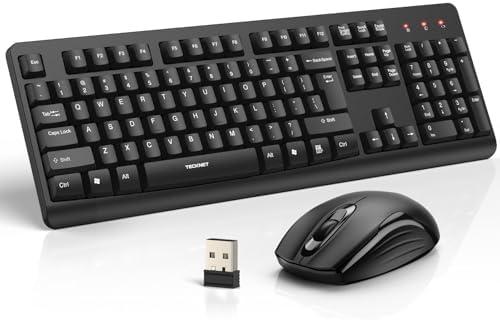 TECKNET Wireless Keyboard and Mouse Combo, Full-Size Ergonomic Keyboard & Optical Mouse, Low-Noise Typing & Clicking,Long Battery Life,Spill-Resistant,2.4G Lag-Free USB Receiver for PC,Laptop,Computer