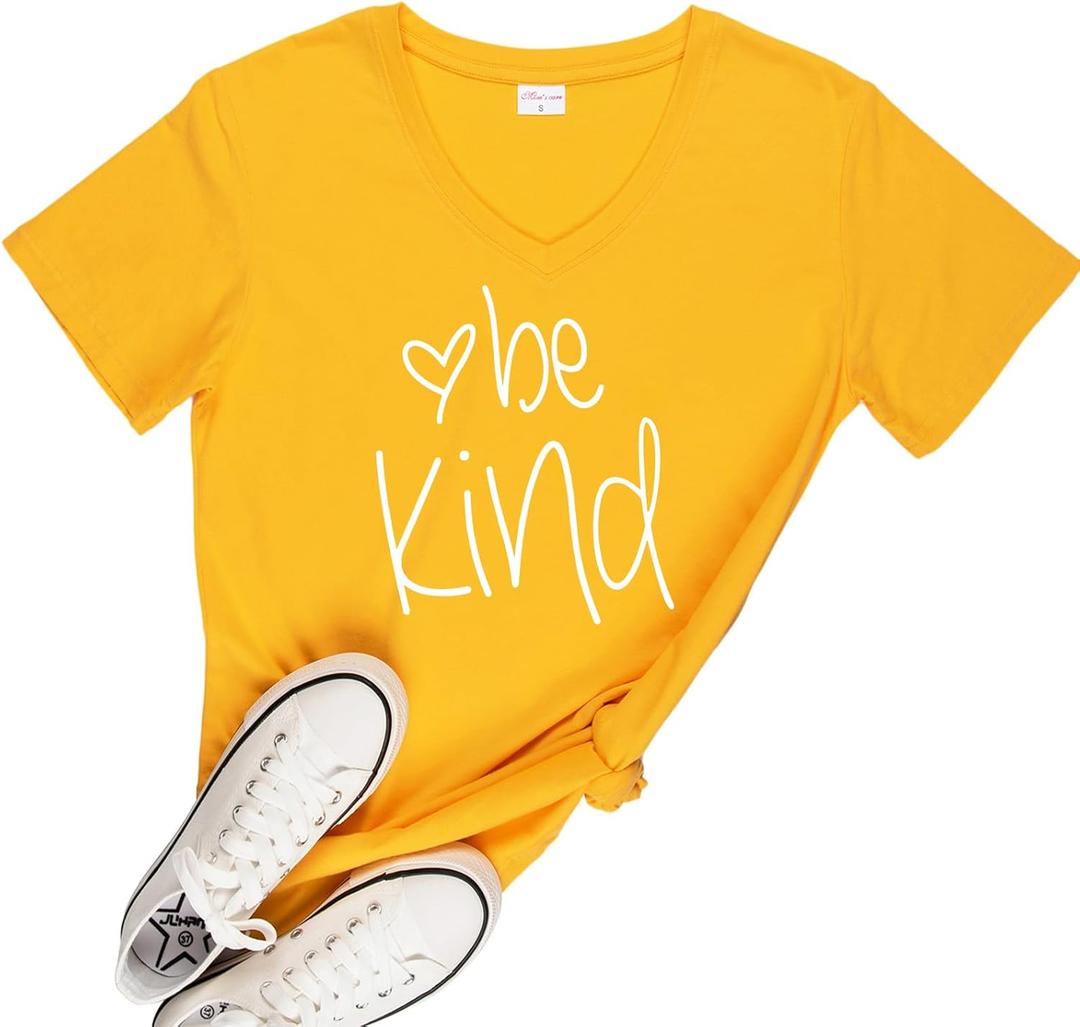 Be Kind T Shirts Women Cute Graphic Blessed Shirt Funny Inspirational Teacher Fall Tees Tops (Small, Yellow)