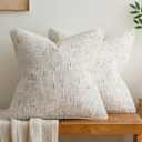 a moment Christmas Beige Reversible Pillow Covers 2 Pack - Farmhouse Chenille Throw Pillows, Neutral Textured Decorative Throw Pillow Covers with Border for Couch Sofa Bed (20x20 Inch, No Insert)