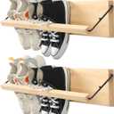 Mifoci 2 Pcs Wall Mounted Shoe Rack Organizer Wooden Modern Compact Wall Space Saving Shoe Holder Storage for Sneaker Footwear Slipper Boots Entryway Narrow Spaces Hallway(28.35'' Long)