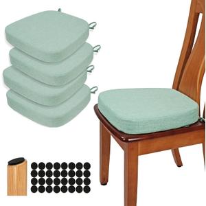 BUYUE Thickened 2.5" Dining Chair Cushions Set of 4, U-Shape High Density Foam Comfortable Chair Pads for Kitchen, Slip Resistant Indoor Seat Cushions (4 PCS, Light Green)