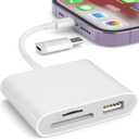 SD Card Reader for iPhone, Memory Card Reader with USB Camera Adapter Plug and Play Trail Game Camera Viewer Supports SD and TF Card MicroSD Card Adapter for iPad No App Required (White)