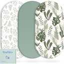 Yoofoss Bassinet Sheets for Baby,3-Pack Fitted Bassinet Sheets Set Compatible with Halo Bassinest Swivel Sleeper,Baby Delight,Angelbliss,Soft Breathable Bassinet Mattress Sheets(Green+Leaf)