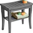 Grey Shower Bench - Small Wooden Shower Stool with Storage Shelf, Non-Slip Bathroom Seat, Spa Decor Bath Bench, Foot Rest Shaving Stool for Shower, Indoor Outdoor Use, Great Gift Idea (17" x 9 x 17)