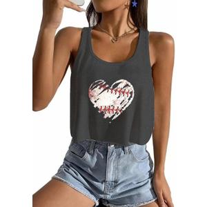 Baseball Crop Tops for Women Baseball Mom Sleeveless Workout Gym Camis Going Out Tops(Dark Grey1-M)