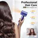 Hair Dryer, 160000 RPM Professional High-Speed Blow Dryer 500 Millions Negative Ionic Care Hair Dryer for Fast Drying, Low Noise Thermo-Control Hairdryer, Travel with Diffuser, Purple