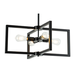Modern Farmhouse Chandelier,'' Small Black Chandelier Light Fixture Industrial Geometric Chandeliers for Dining Room Entryway Living Room Kitchen (4 Lights, E26)