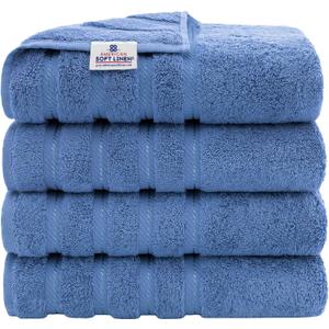 American Soft Linen Luxury 4 Piece Bath Towel Set, 600 GSM 100% Cotton Turkish Bath Towels for Bathroom, 27x54 in Extra Large Bathroom Shower Towels, Electric Blue