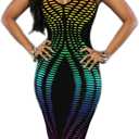 Women's Sexy V-Neck Party Dresses Sleeveless Stripe Print Bodycon Midi Club Dress (Medium, Multi 1)