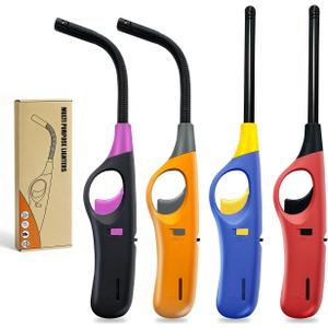Long Lighters Candle Lighters, 4 Pcs Flexi & Straight Wand Refillable Butane Lighter for Camping Fireplace Party BBQ Grill (Without Fuel)