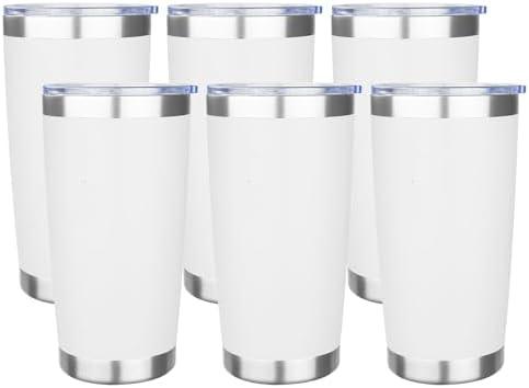 20oz Tumbler with Lid Stainless Steel Insulated Tumblers Travel Coffee Tumbler Bulk Double Wall Vacuum Insulated Water Cup Christmas Gifts for Women Men Her Him Home Office (White, 6pack)