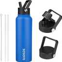 BJPKPK Insulated Water Bottles with Straw Lid, 40oz Stainless Steel Water Bottles with 3 Lids, BPA Free Leakproof Thermo, Tumblers, Cups for Sports, Gym- Sapphire