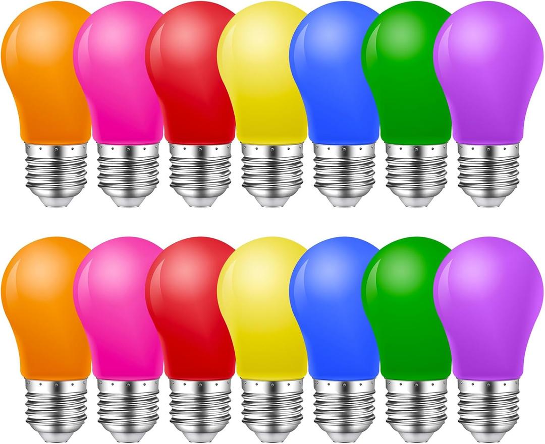 Colored Light Bulbs,2W E26 Color LED Lights Bulb,Small E26 Colored Bulbs for Outdoor Indoor,Multicolor,Red Yellow Blue Green Orange Pink Purple,for Halloween Party Christmas Bedroom,Pack of 14