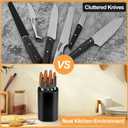 Knife Block Without Knives, 3 In 1 Universal Kitchen Knife Block Holder With Scissors Slot and Sharpening Rod, Detachable Knife Storage Organizer for Counter Space-Saving (Black)