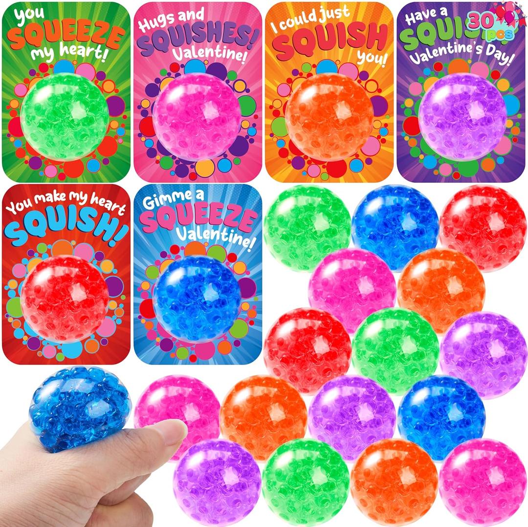 JOYIN 30 PCS Valentine's Day Sensory Stress Balls with Cards, Fidget Anxiety Relief for Adult, Valentine's Party Favors, Gift Exchange Rewards