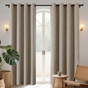 Joydeco Linen Curtains for Bedroom Windows 108 Inches Long - Room Darkening Curtains 2 Panels Set with Grommet, 100% Black Out Textured Thermal Drapes Privacy Protection, W52 x L108 Inch