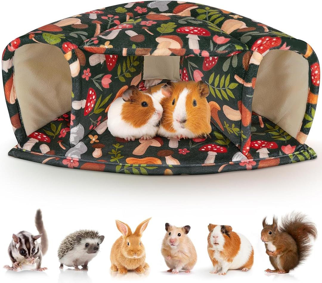 Unicorn Catcher Guinea Pig Hideout - Large Cozy Bed, Warm House, Washable Tunnel Accessories for Small Pets: Hamster, Chinchilla, Bunny (Colorful Mushrooms)