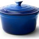 6 Quart Dutch Oven Pot with Lid, Non Stick Enameled Cast Iron Dutch Oven for Bread Baking, Heavy-Duty, Oven Safe Ceramic Cookware Up to 500F for Baking, Braising, Stews, Roasting, Blue