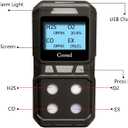 4 Gas Monitor, Portable CO, H2S, O2,EX Gas Detector Meter - Ready to Use (Black)